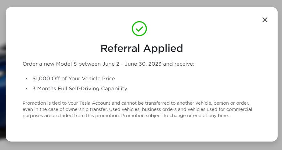 Tesla Model S Referral Applied