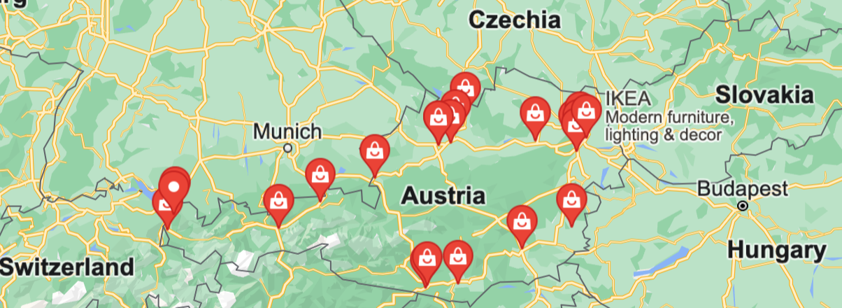 Map of Ikea's Austrian locations courtesy Google 