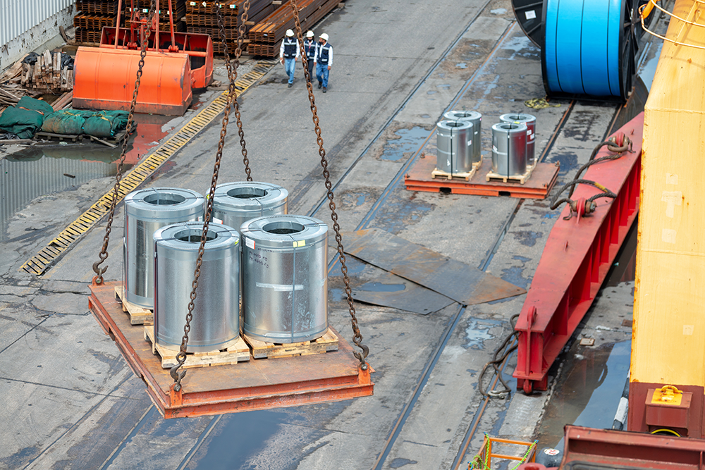 Steel prices and steel imports could be impacted. Image of steel coils being imported