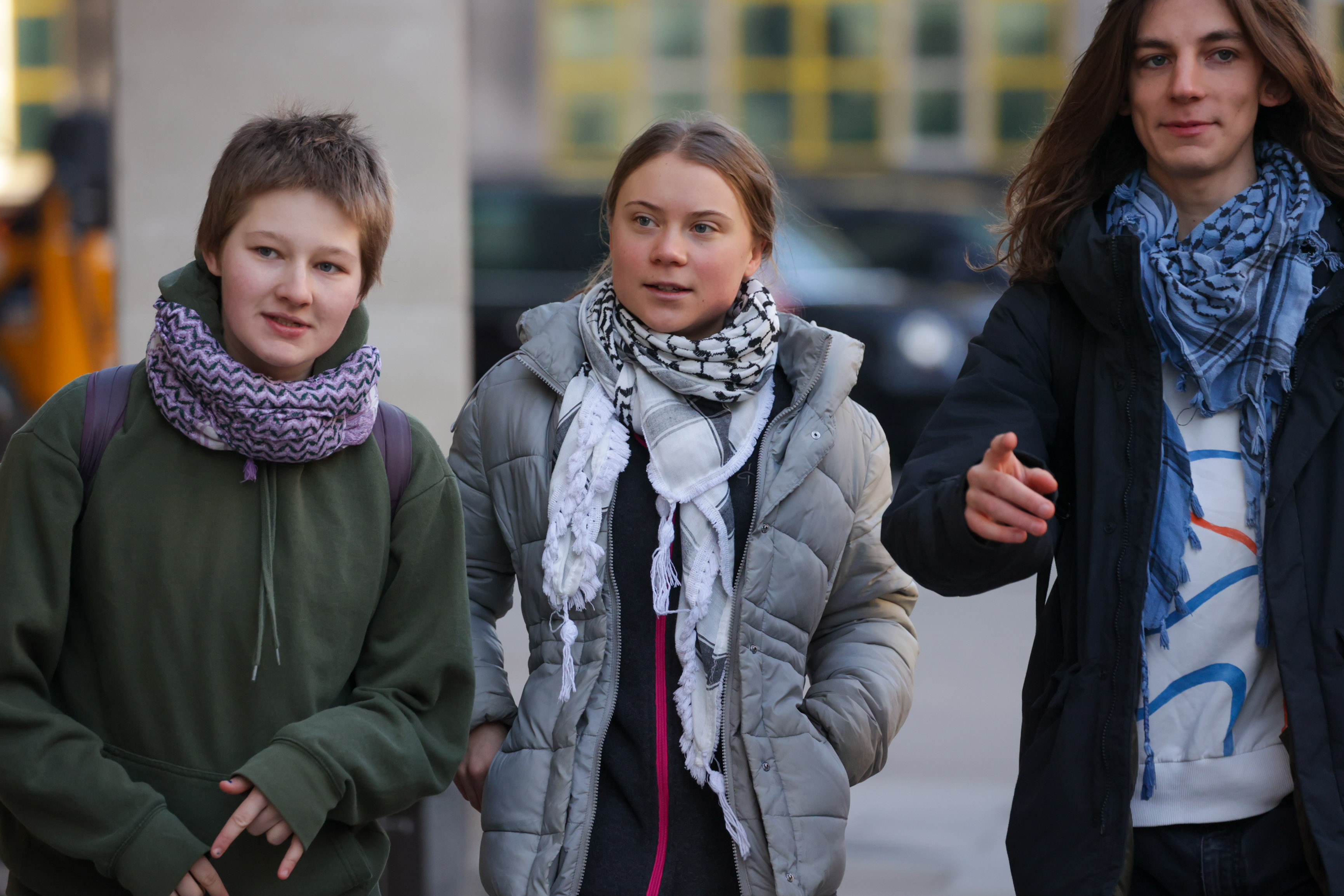 Greta Thunberg arrives at Westminster Magistrates Court in London on Feb. 1.&nbsp;