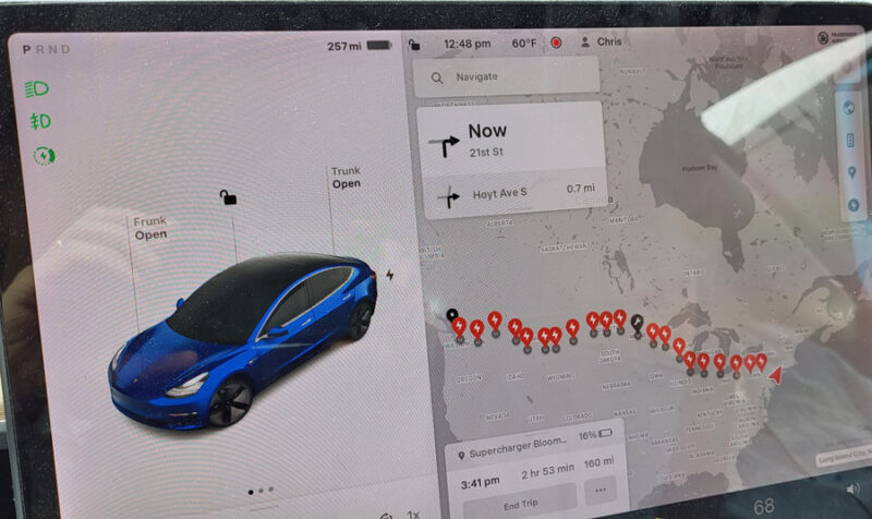 The Tesla navigation system automatically routes you to Superchargers along your route.