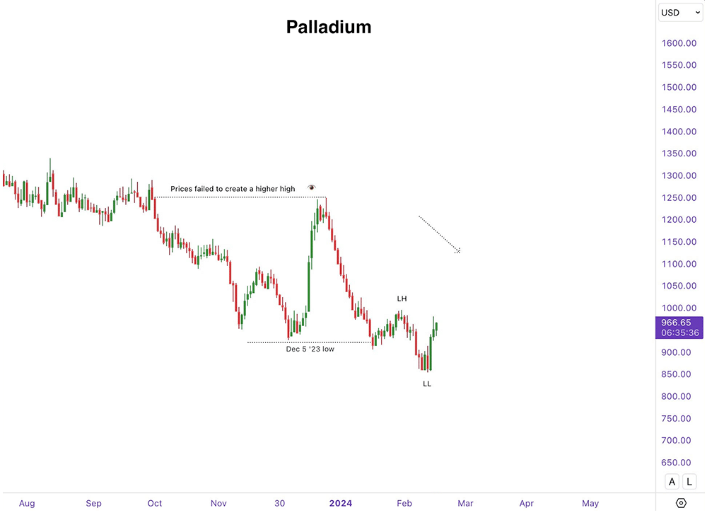 precious metal prices: palladium, February2024