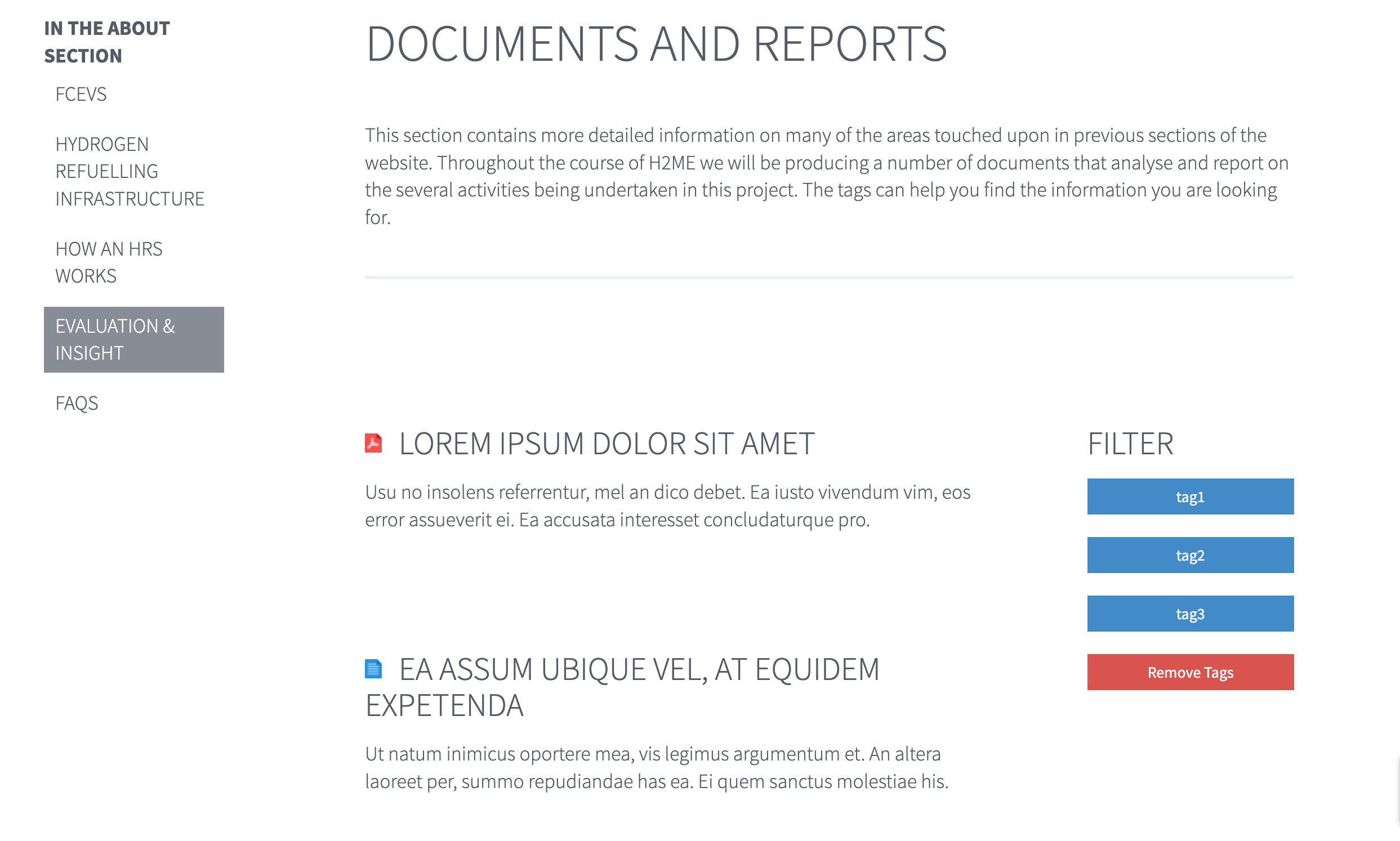 H2ME 2 hydrogen mobility project results and interpretation page showing it's never been filled out