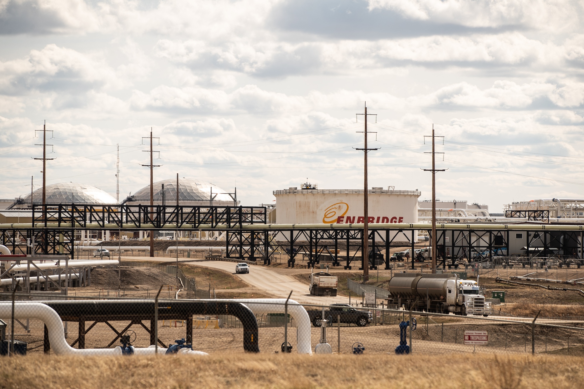 Enbridge storage tanks and pipelines in Hardisty, Alberta.