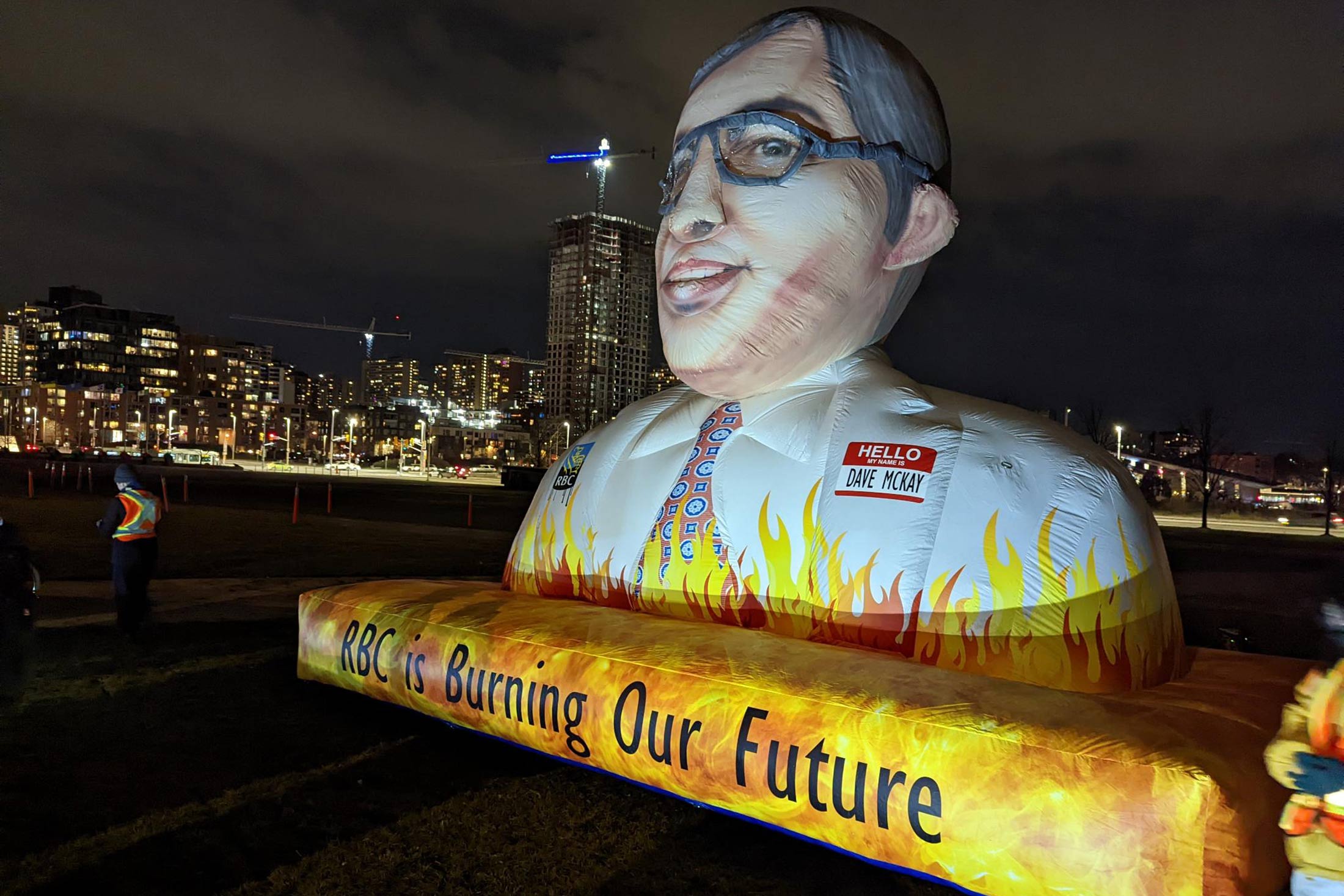 The inflatable bust of RBC CEO Dave McKay.