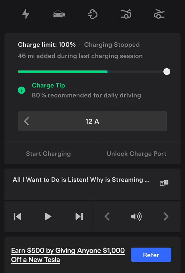 Tesla app screenshot shows Tesla referral link