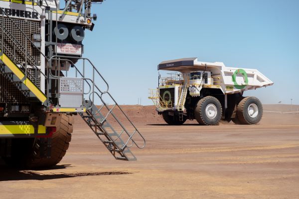 A hydrogen-powered haul truck contributing to emissions reduction at the Fortescue's Christmas Creek mine Western Australia. Credit: Carla Gottgens/Bloomberg via Getty Images.