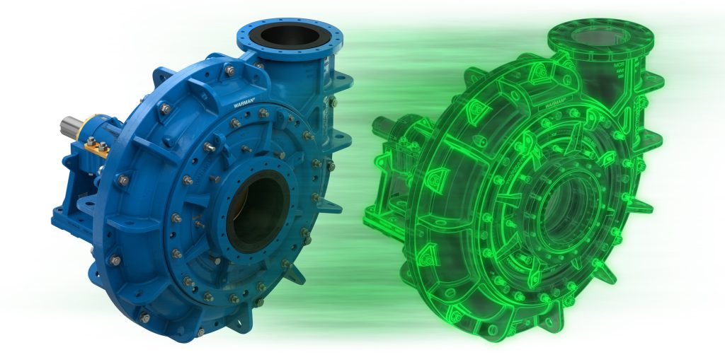 Digital twins play a key role in enhancing overall equipment effectiveness. Shown here is Weir’s WARMAN® MCR® 650 pump and its digital twin, which utilises NEXT Intelligent Solutions. Credit: Weir 