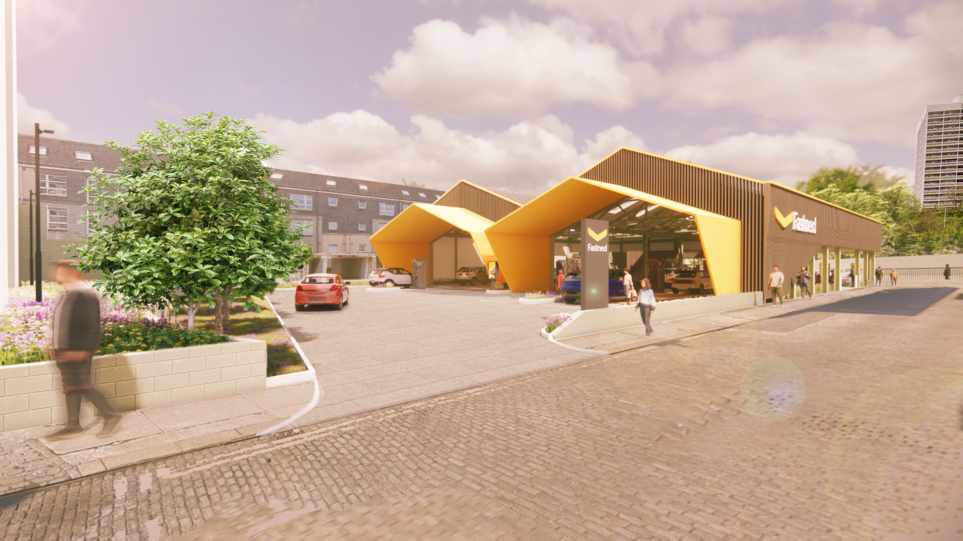 Entrance to Fastned charging hall in Aberdeen