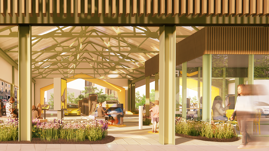 rest area in Fastned charging hall in Aberdeen